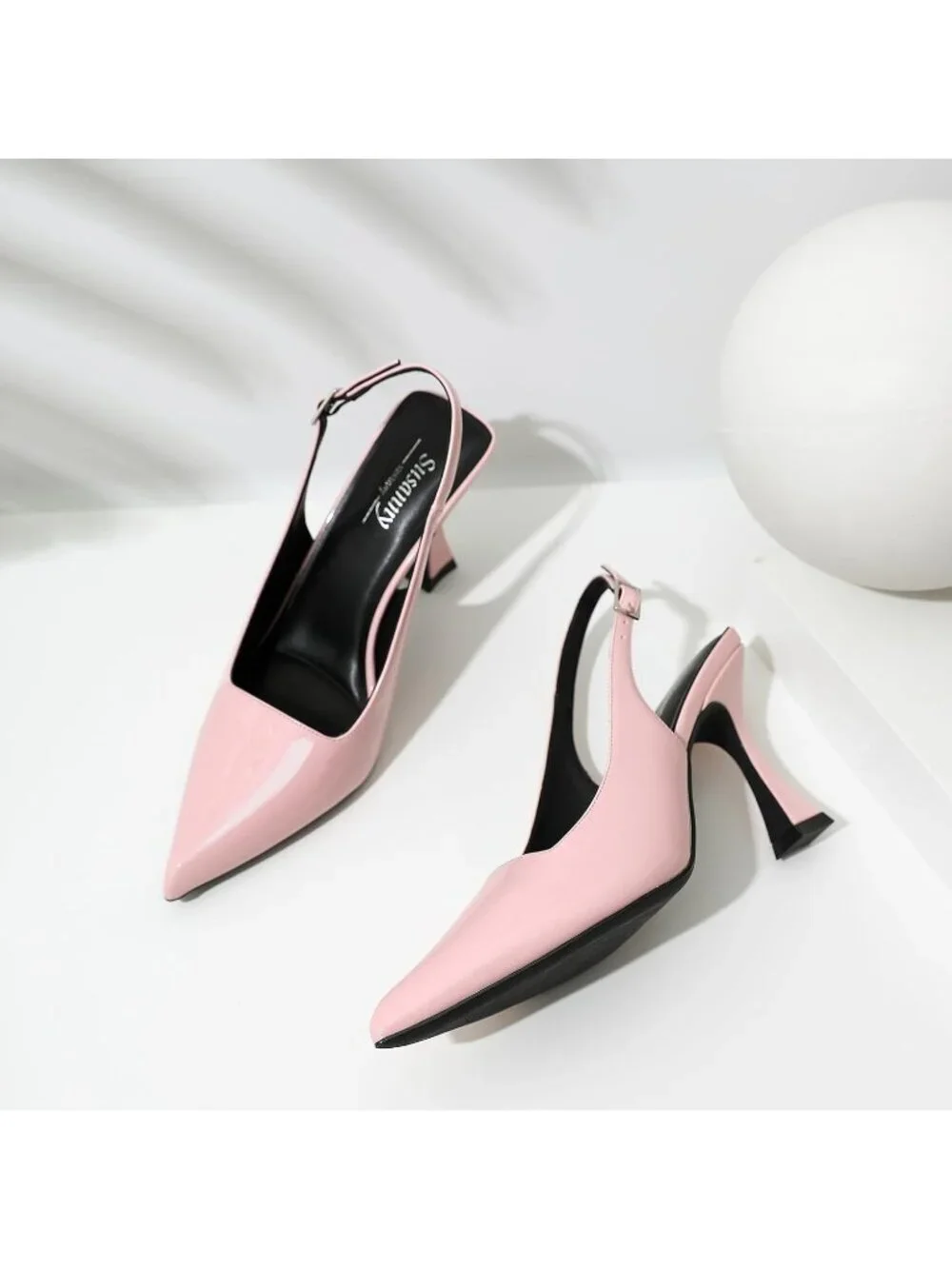 Women's Pink Slingback Kitten Pump Closed Pointy Toe Chunky Heel Shoes